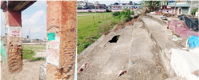 राजरंगशालाको प्रवेशद्वार र प्यारापिट अतिजिर्ण