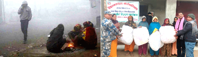 शितलहर चलेपछि विपन्न वर्ग मारमा,  छिन्नमस्तामा ब्ल्याङकेट बितरण कार्य सुरु
