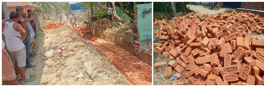 वडा अध्यक्ष कै उपस्थितीमा नाला निर्माणमा तीन नम्बर इटाको प्रयोग 