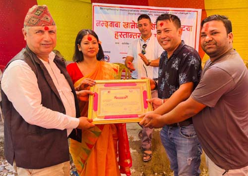 एक लाख ५० हजार लिटर क्षमताको खानेपानी आयोजना हस्तान्तरण
